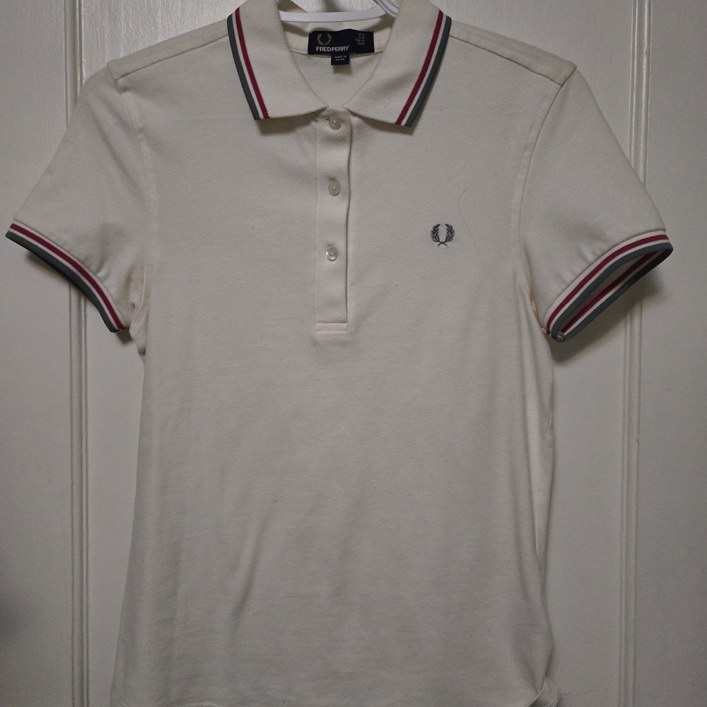 Fred Perry Cream Polo with Black and Red Stripes